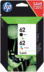HP 62 multi pack zwart + 3 kleuren N9J71AE