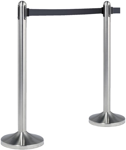 Afzetpaal Securit RVS met rolband 210cm zwart-3