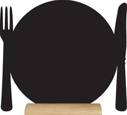 Horeca krijtbord mes en vork 24x25x6cm houten voet