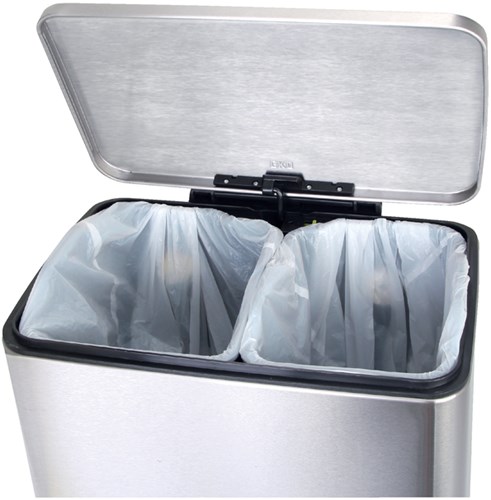 Eko pedaalemmer uit mat roestvrij staal, met kunststof binnenemmer, inhoud 10+9 L-3