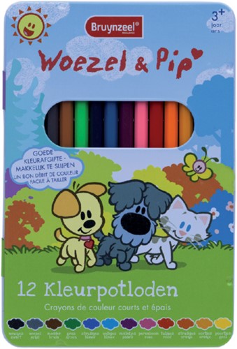 Kleurpotloden Bruynzeel Woezel & Pip blik 12 kleuren