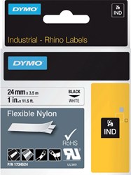 Dymo RHINO label 24 mm zwart op wit nylon