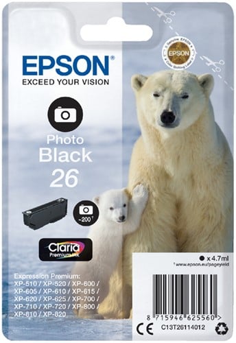Epson inktcartridge 26 zwart, 200 pagina's - OEM: C13T26114012