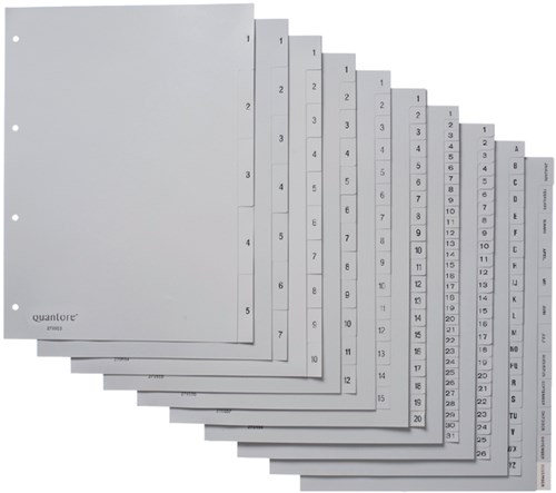 Tabbladen 4-gaats 1-10 genummerd grijs PP-2