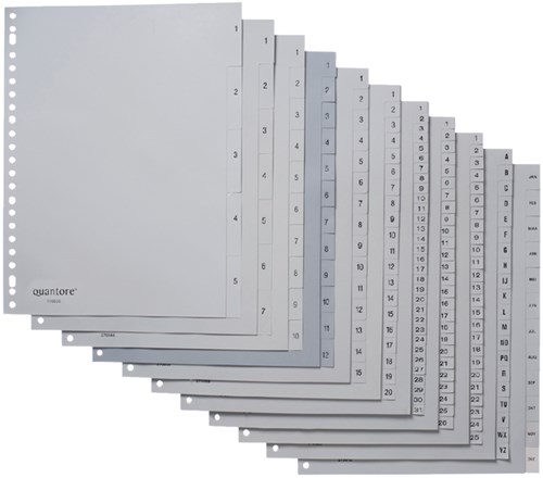 Tabbladen 23-gaats 1-5 genummerd grijs PP-3