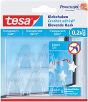 Tesa klevende Haak voor Transparant en Glas draagvermogen 200 g blister van 5 stuks