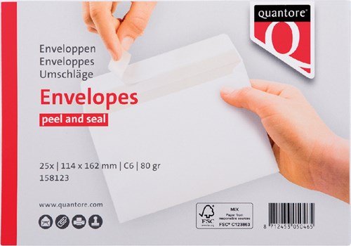 C6 Enveloppen Quantore zonder venster met plakstrip 114x162mm pak van 25 stuks wit 40x stuk-3