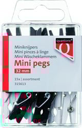 Mini knijpertjes 34mm assorti wit grijs zwart