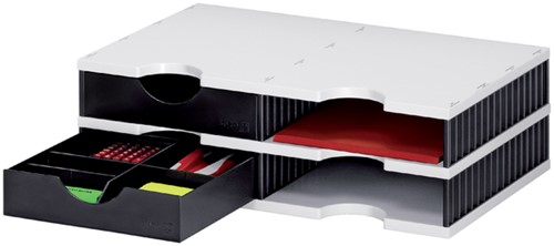 Opbergsysteem Styrodoc Duo A4 zwart/grijs stapelbaar 4 vakken 2 lades-3