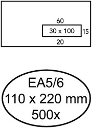 Envelop met venster rechts Hermes 110x220mm met plakstrip doos van 500 stuks wit