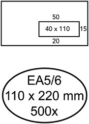 Envelop met venster Hermes 110x220mm extra sterk doos van 500 stuks wit