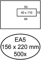 A5 Envelop met venster rechts Hermes 156x220mm doos van 500 stuks wit