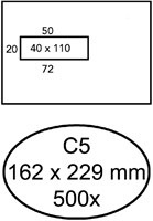 C5 Envelop met venster links Hermes 162x229mm doos van 500 stuks wit