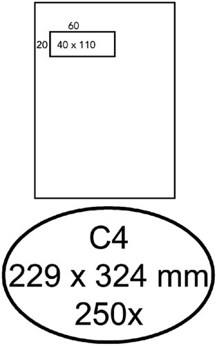 C4 Envelop met venster links Hermes 229x324mm doos van 250 stuks wit