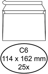 C6 Envelop 114x162mm zonder venster met plakstrip pak van 25 stuks