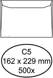 C5 Envelop Hermes 162x229mm zonder venster doos van 500 stuks wit
