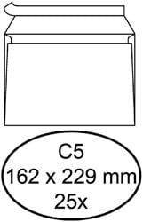 C5 Envelop 162x229mm zonder venster met plakstrip pak van 25 stuks