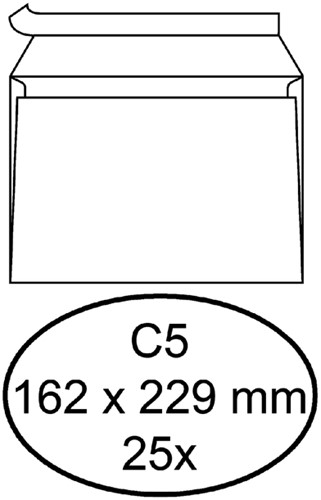 C5 Envelop 162x229mm zonder venster met plakstrip pak van 25 stuks