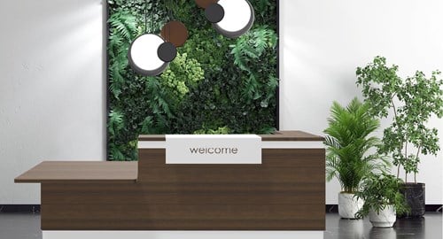 Receptiebalie Welcome met lage aanbouw in houtdecor-2