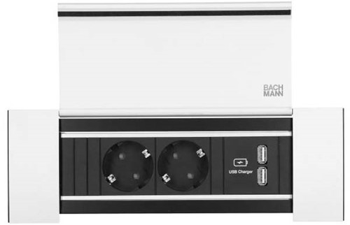 Bureau stekkerdoos Bachmann Power Frame 2 x230V + 2x USB charge + cover-2