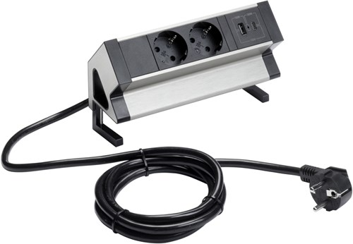 Bureau stekkerdoos 2x 220V + USB A / USB C met bladklem