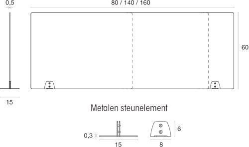 Plexiglas bureauscherm 80 x 60cm met bureausteunen Protect-3