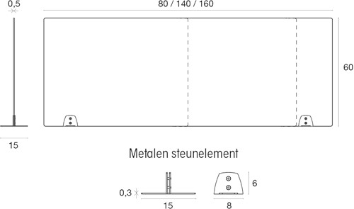 Plexiglas scherm bureau 160 x 60cm met bureausteunen Protect-3