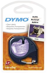 Dymo LetraTag tape 12267 12mm zwart op transparant plastic