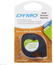 Dymo LetraTag tape 91200 12mm zwart op wit papier