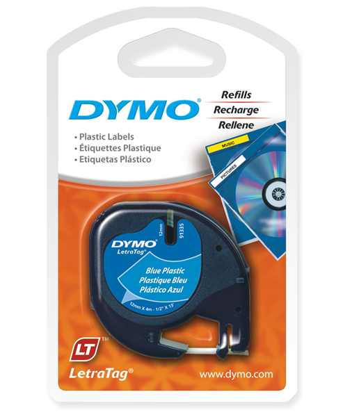Dymo LetraTag tape 91205 12mm zwart op blauw plastic