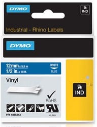 Dymo RHINO label 12 mm wit op blauw vinyl