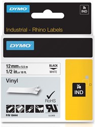 Dymo RHINO label 12 mm zwart op wit vinyl