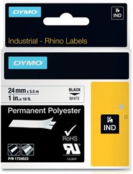 Dymo RHINO label 24 mm zwart op wit polyester