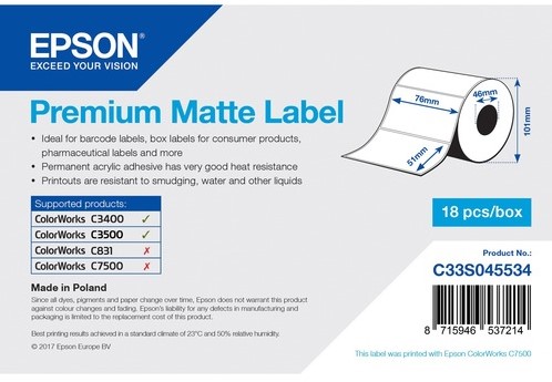 Epson label 76 x 51m premium matte verzendetiket permanent