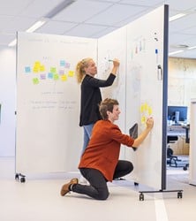 Harmonicawand met whiteboard en akoestisch prikbord 3-delig