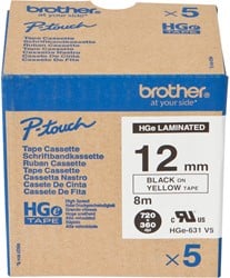 Brother HGE-631V5 zwart op gele tape 12mm High Grade