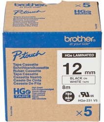 Brother HGE-231V5 zwart op witte labeltape 12mm High Grade