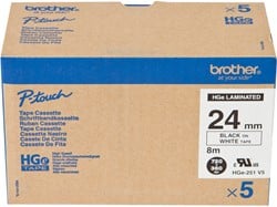 Brother HGE-251V5 zwart op witte labeltape 24mm High Grade