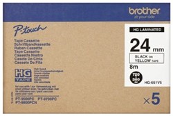 Brother HGE-651V5 zwart op gele labeltape 24mm High Grade