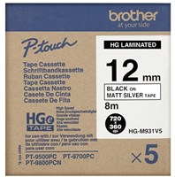 Brother HGE-M931V5 zwart op mat zilveren tape 12mm High Grade
