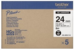 Brother HGE-M951V5 zwart op mat zilveren tape 24mm High Grade