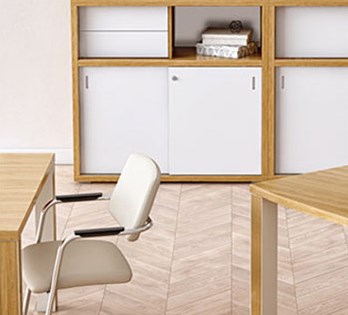 Houten kast met schuifdeuren open vak en ladeblok 115,4 x 120 x 46cm Kara