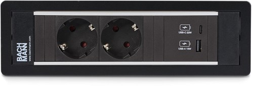 Inbouw bureau stopcontact Power Frame 2 x230V + 1x USB A lader + 1x USB C lader
