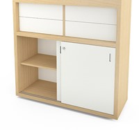 Kantoorkast hout 115,4cm hoog met schuifdeuren en open vak-3