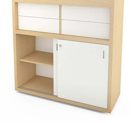 Kantoorkast hout 115,4cm hoog met schuifdeuren en open vak-3
