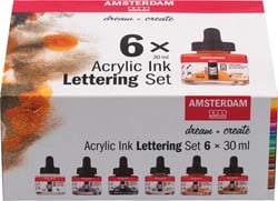 Acryl inkt voor handlettering set met 6 flacons van 30 ml assorti