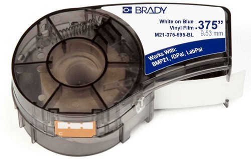 Vinyltape Brady 9,5mm wit op blauw