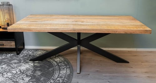 Mangohout tafel rechthoekig Mila met spinpoot of X poot