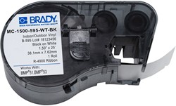 Brady label 38mm zwart op wit vinyl