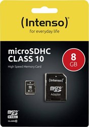 Micro SD kaart Intenso 8GB SDHC class 10